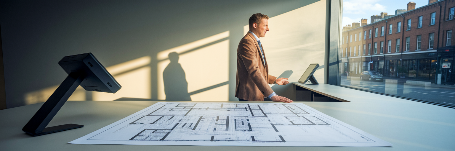 Architectural plans on a council office counter