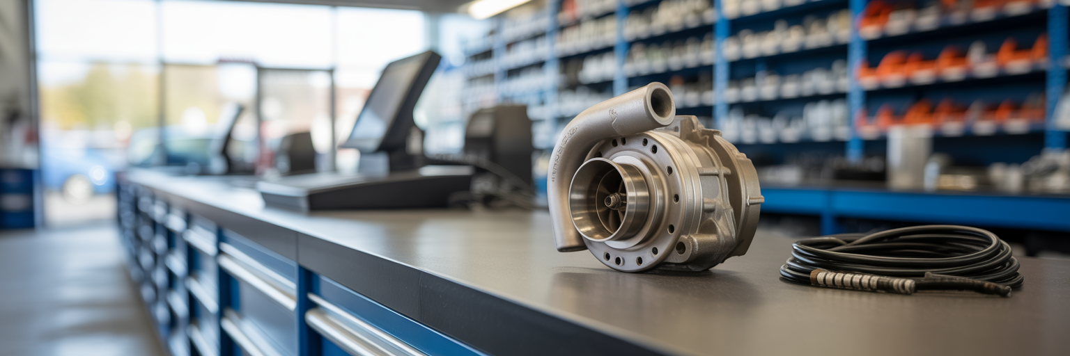 Automotive component on a parts counter.