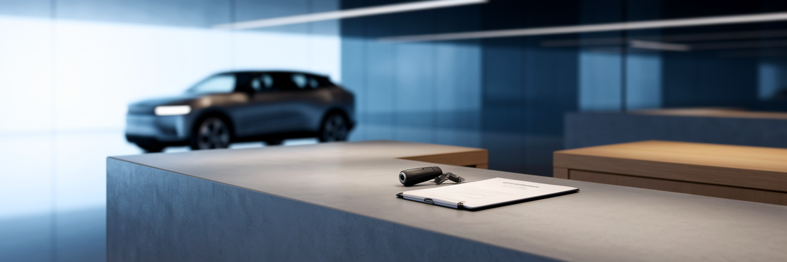 Car keys on a modern dealership service desk.