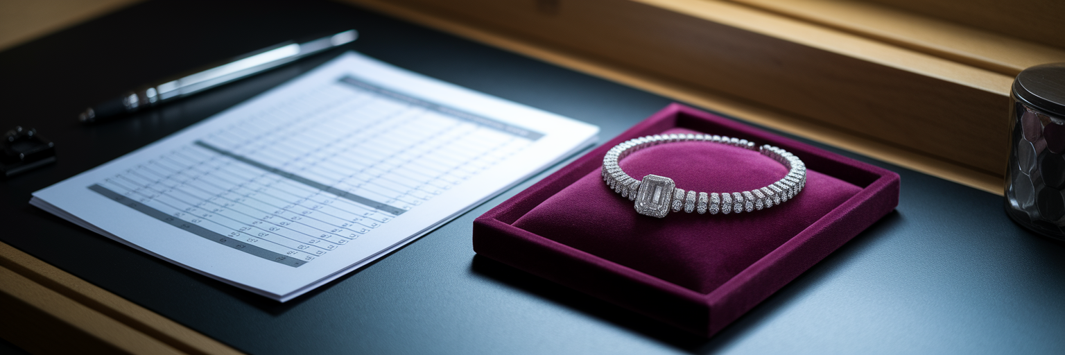 Jewellery return with audit report on a workbench.
