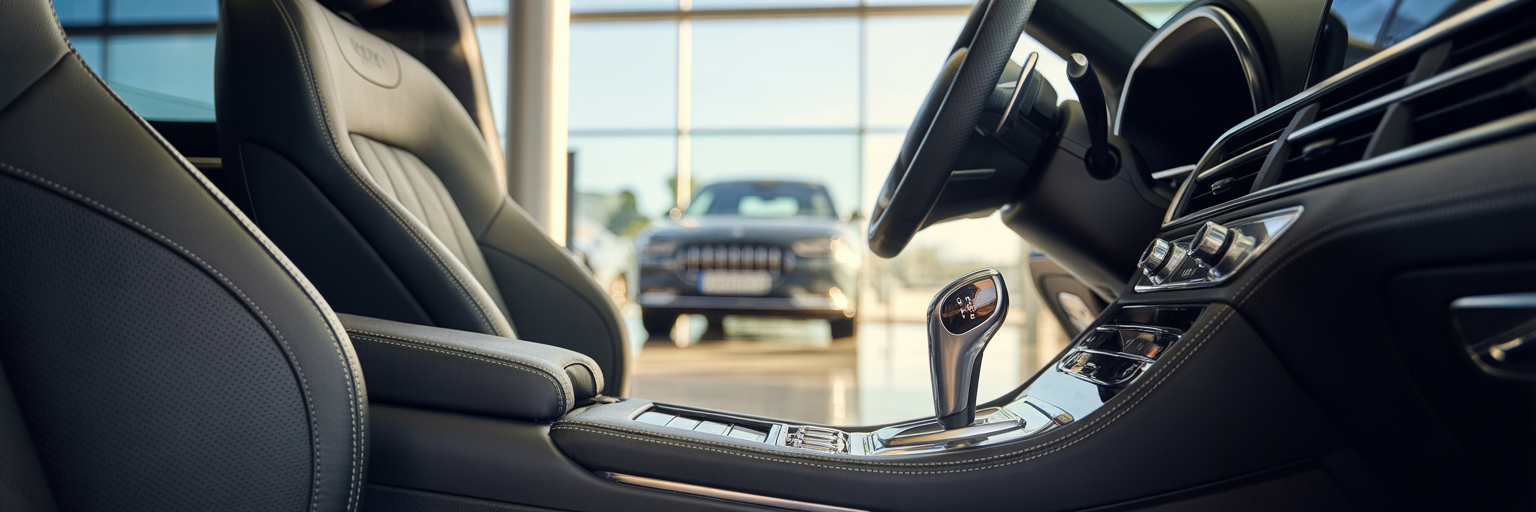 Detailed interior of a luxury car in a showroom