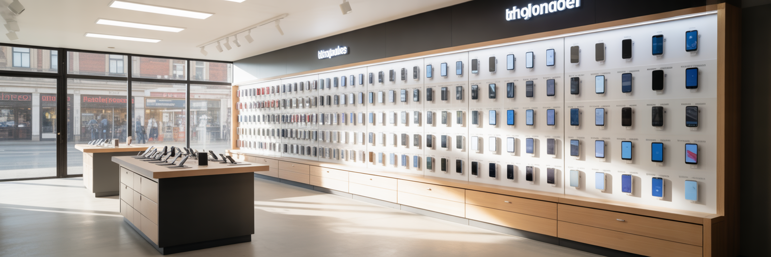 Modern telecommunications retail store interior.