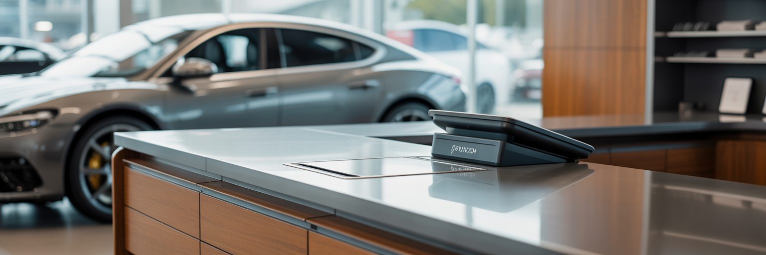 Service counter at a luxury car dealership.