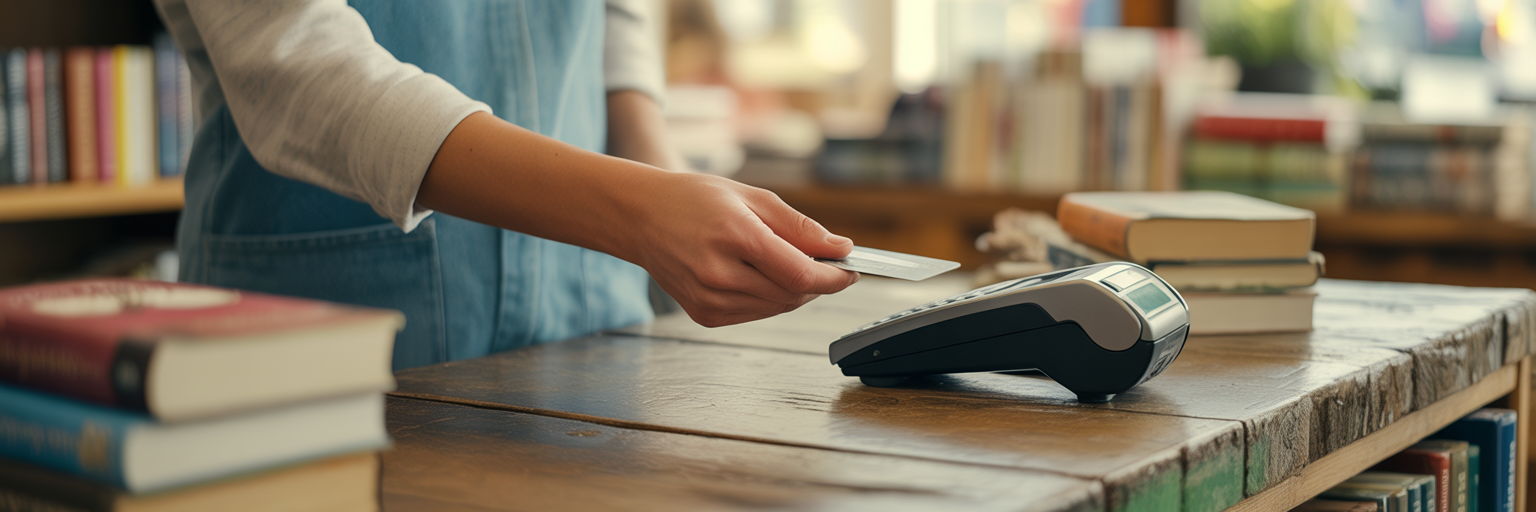 Making a donation at a charity bookshop.