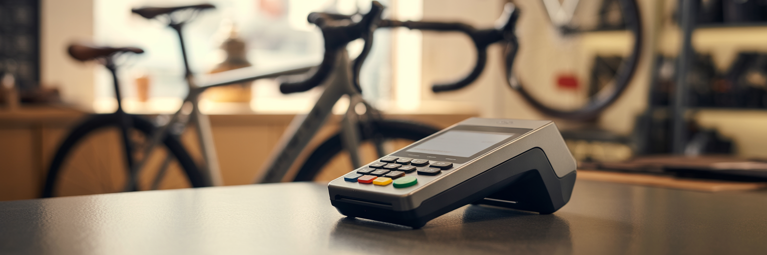 Modern EPOS terminal in a bicycle shop